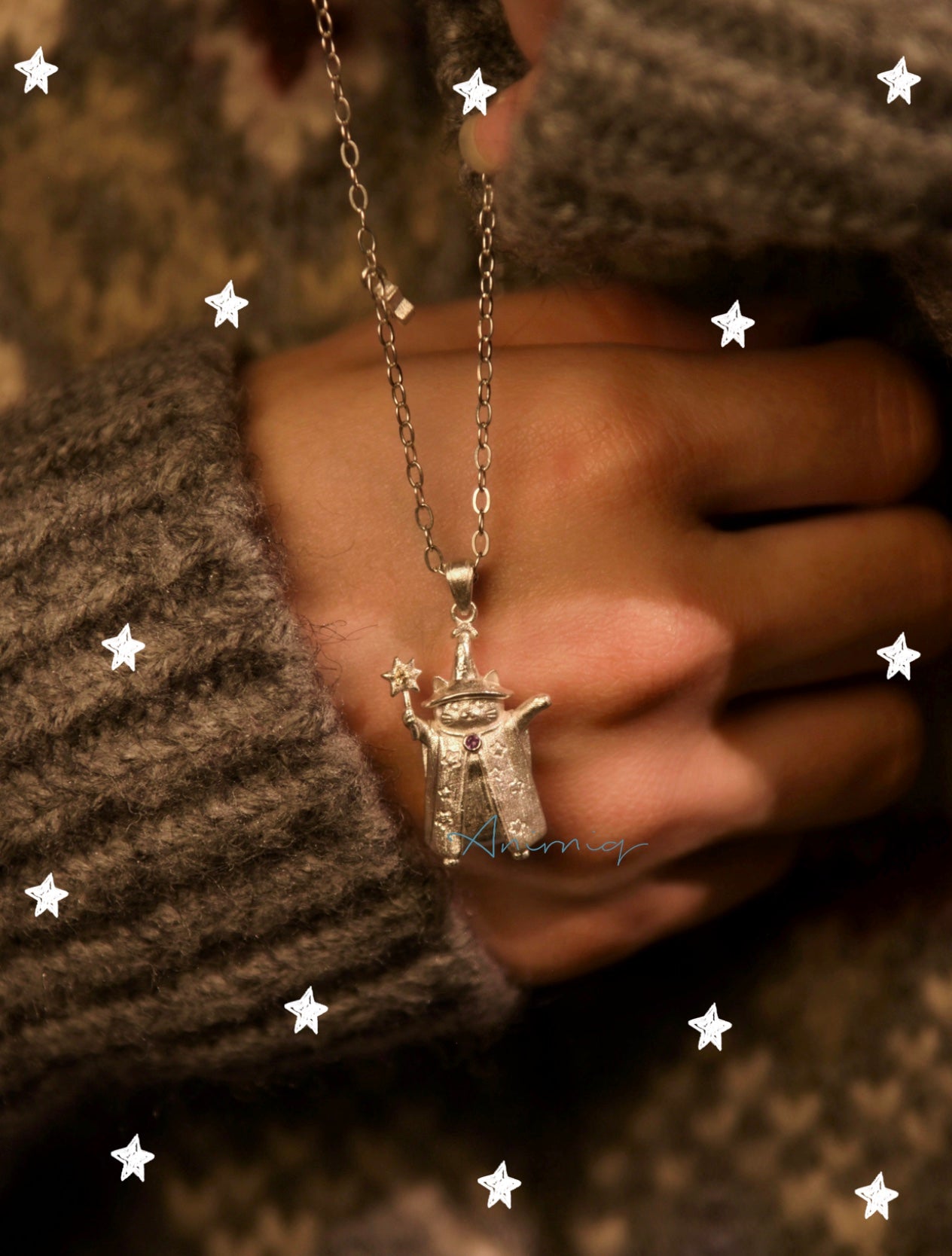 Little Wizard Cat Necklace – Vintage Magic Pendant
