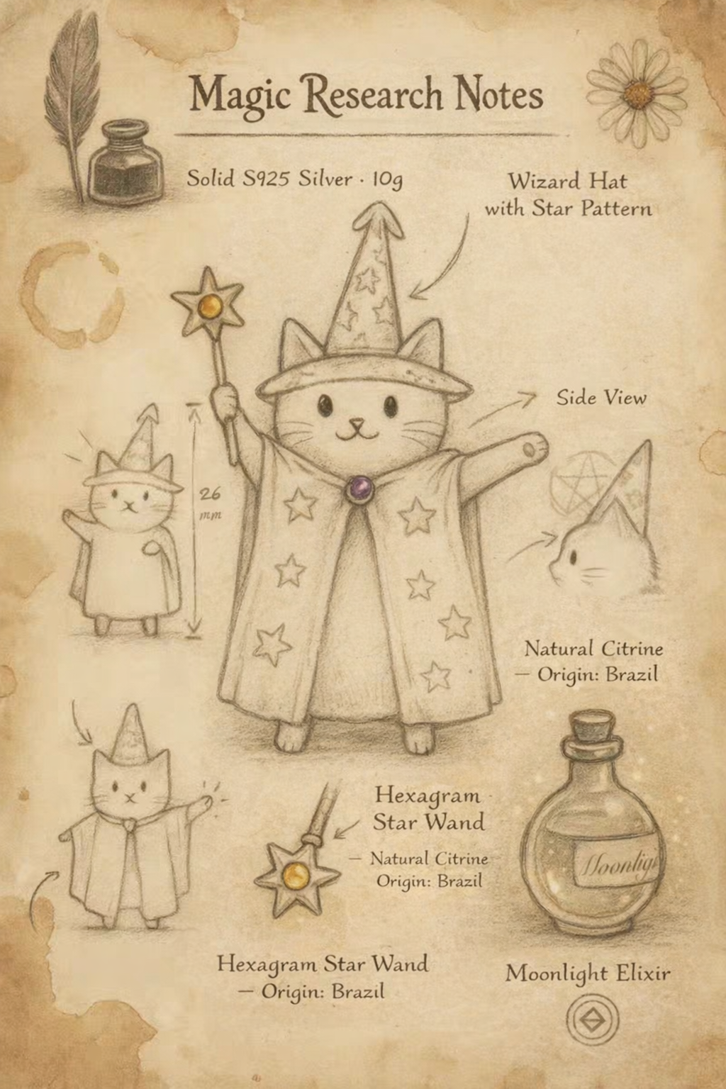 Little Wizard Cat Necklace – Vintage Magic Pendant